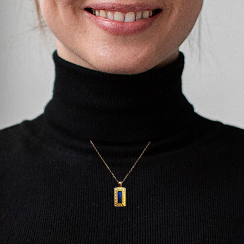 Notte Reale blue and gold rectangular pendant necklace, new