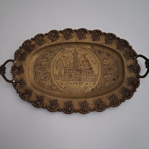 Handmade Copper Tray Giannina with Carved Traditional Design like new