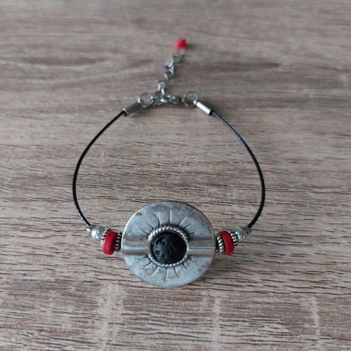 Bracelet with lava stone and silver elements like new