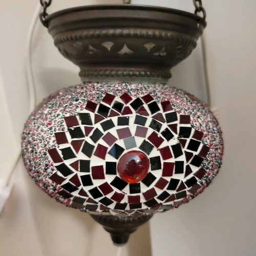 Turkish hanging lamp like new, handmade with bronze frame