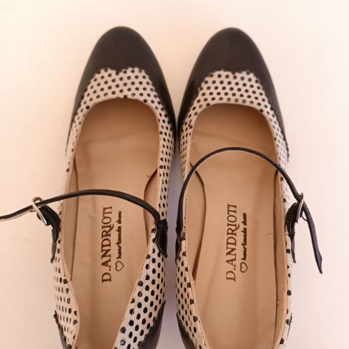 Despina Andrioti Handmade Leather Pumps New, Size 38.5, Black Polka Dot