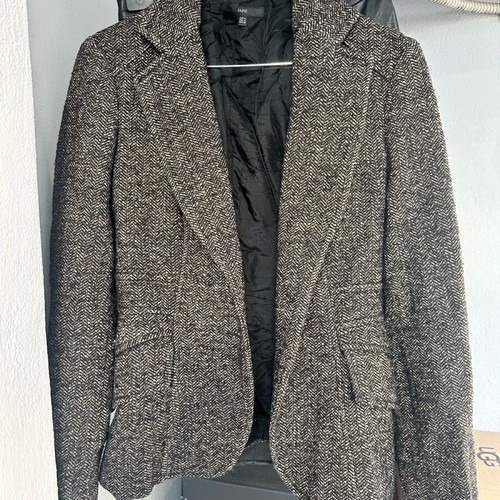 Zara wool blazer used, brown herringbone pattern
