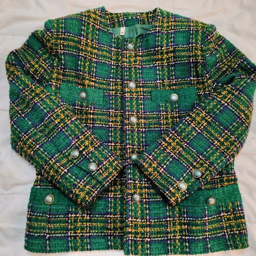 Green checked jacket like new, size 46