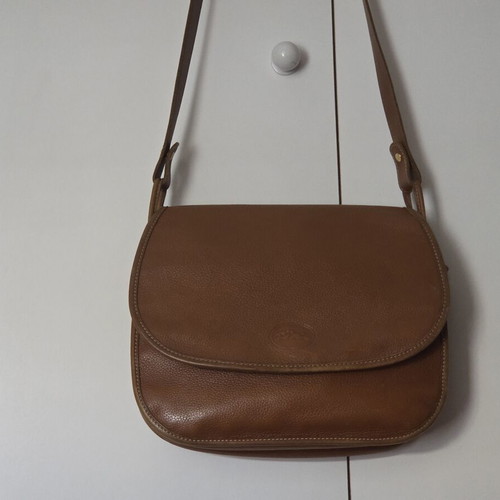 Longchamp vintage crossbody bag, tan grain leather