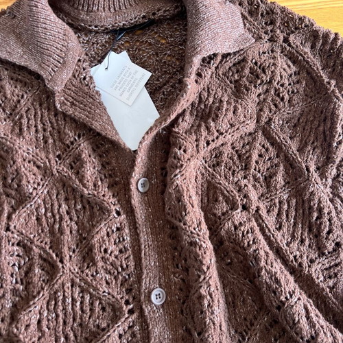Zara men's knitted short-sleeve shirt cardigan, brown chocolate