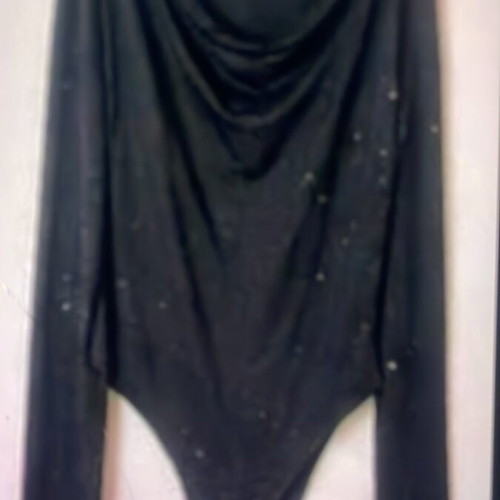 Shein long-sleeve bodysuit with open neckline and rhinestones, black