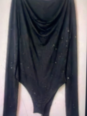 Shein long-sleeve bodysuit with open neckline and rhinestones, black