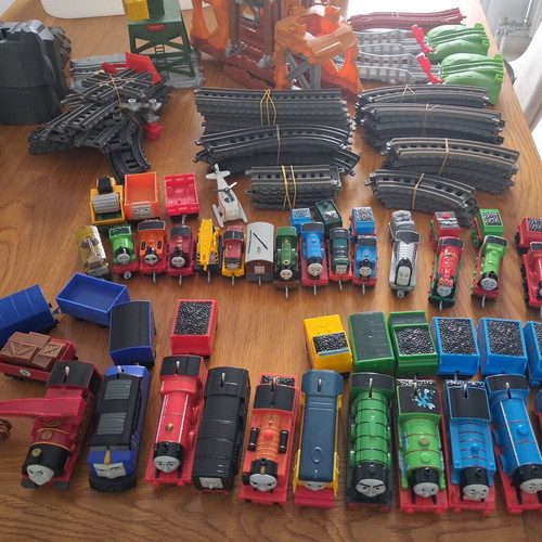 Thomas the Tank Engine train collection used with movable bridge and water tower
