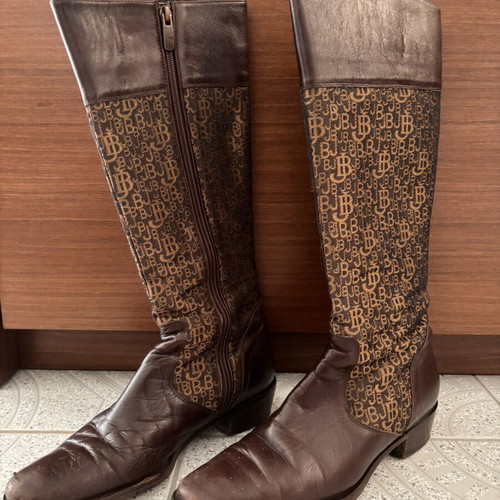 J. Bournazos leather boots used, size 37, brown with monogram pattern