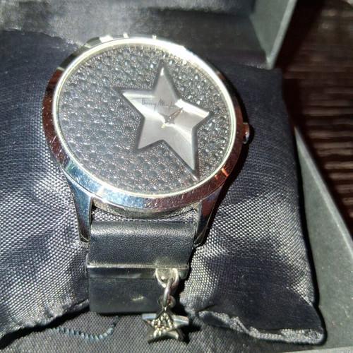 Thierry Mugler wristwatch with leather strap and silver star charm