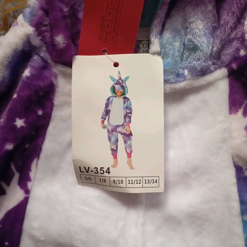 Unicorn velour onesie new, white and purple