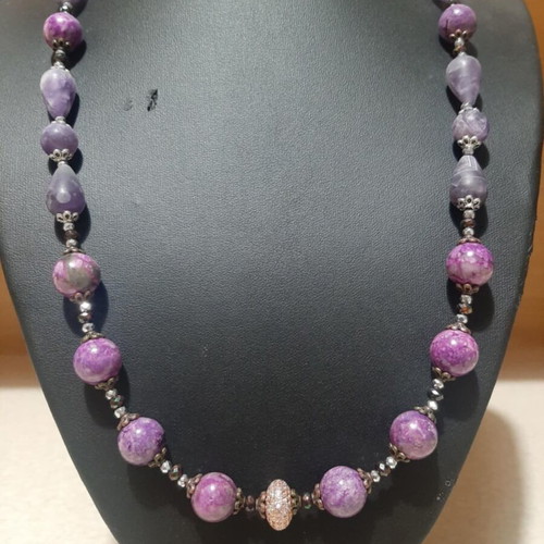 Necklace with purple jasper and matte amethysts new