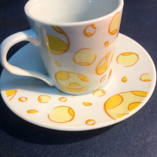 Porcelain cup set 12 pcs vintage 1980 with yellow designs unused