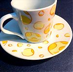  Σερβίτσιο του καφέ 12 τμχ. Vintage 1980 Φλιτζάνια πορσελάνης με κίτρινα σχέδια ...Αμεταχείριστα!.