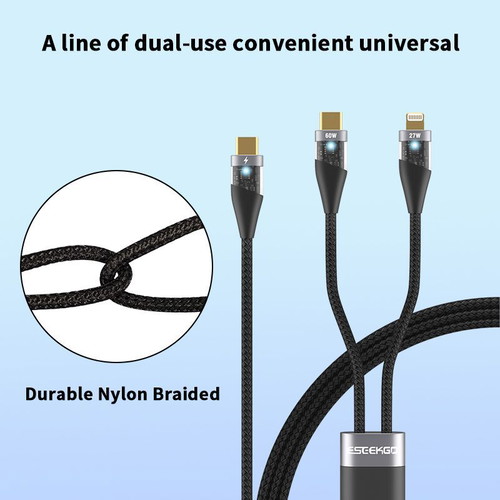 2in1 braided cable with 60W Type C and Lightning new
