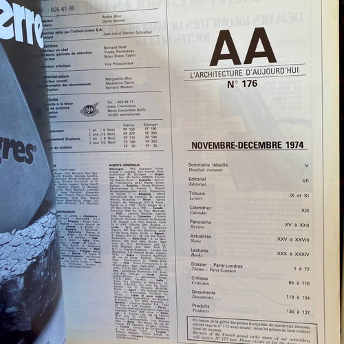 AA L'architecture d'aujourd'hui architectural magazine 5 used issues 1975