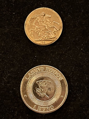 Ενθύμια νομίσματα μεταχειρισμένα, πακέτο 2, βασιλόπιτα 1951 και Καζίνο Ρόδου 1€