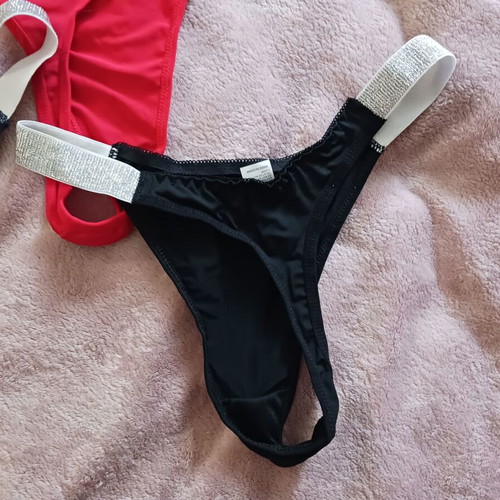 Women's string panties S/M new, black, red, blue, set of 3