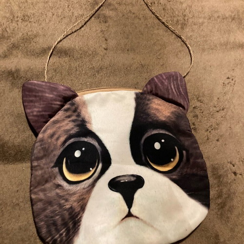 Children's cat bag used, fabric with zipper