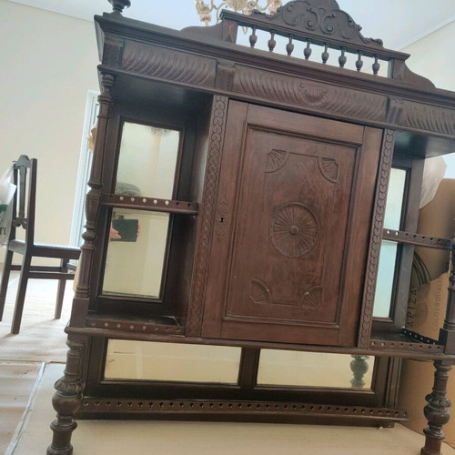 Cycladic furniture used, solid wood with carved details, two pieces