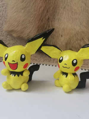 Pokémon Pichu ceramic sculptures used, handmade set of two