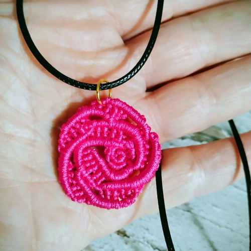 Handmade boho rose micro macrame necklace fuchsia made to order