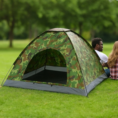 Camouflage four-person waterproof tent with solar camping shower gift