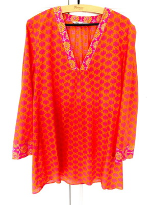 Zara caftan like new, orange and pink, 100% cotton, size L