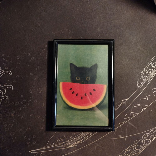 Cute Cat Frame with Watermelon 10x15 Kawaii Wall Art