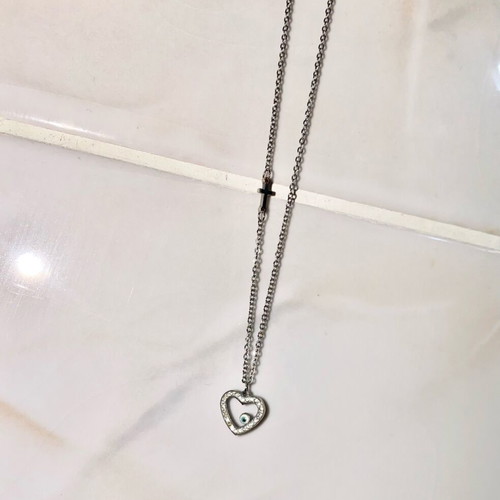 Heart necklace with eye and cross like new, silver