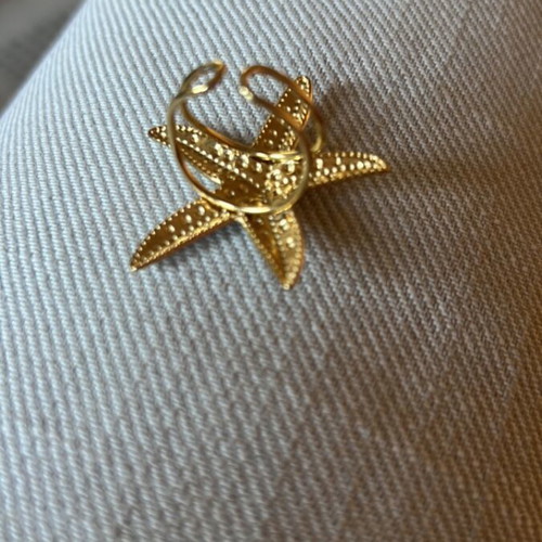 Starfish ring, adjustable, white and gold