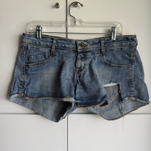 Zara TRF Distressed Denim Shorts Size L 40 Used Blue