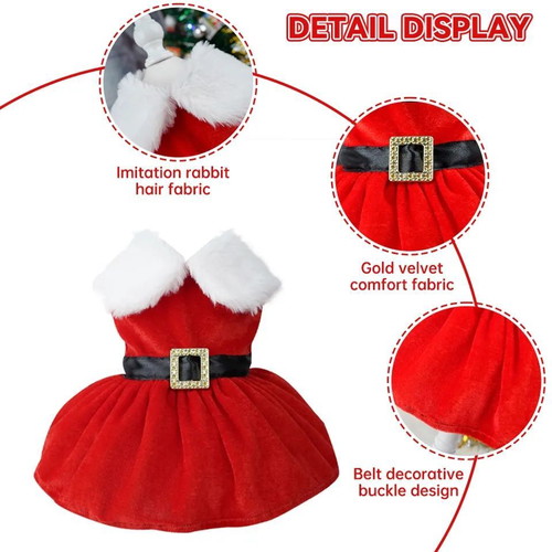 Santa Girl dog dress new, red velvet with black belt and white fur