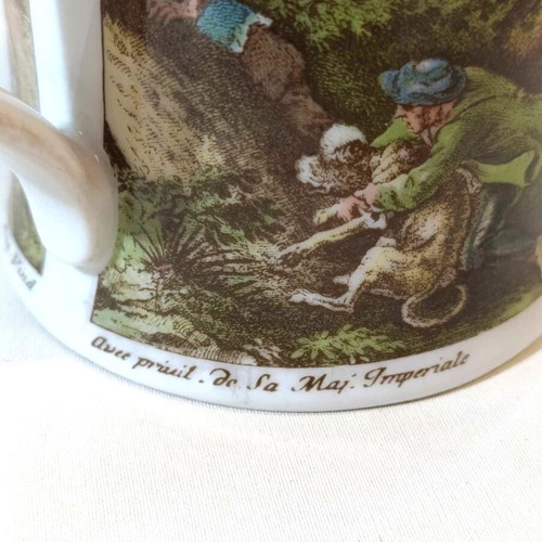Kaiser porcelain beer mug with lid and hunting scene, new