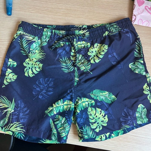 Swim shorts with pattern in very good condition, blue, for boys 13-14 years