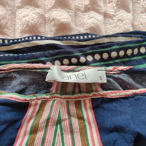 Top blouse Anel geometric design S like new, blue and pink