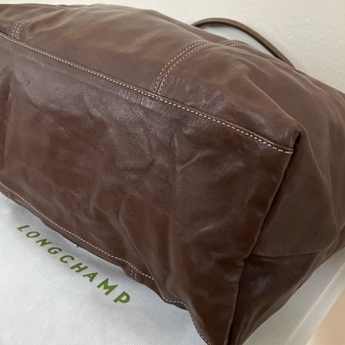 Longchamp Pliage leather travel bag size L like new, brown