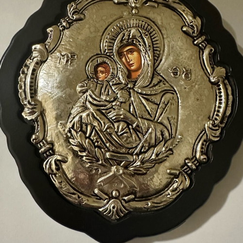 Εικόνα Παναγίας ασημένια 950 καινούργια, 24x22 εκ.