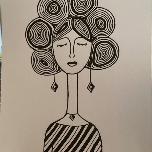 Woman with Curls Original Hand-Drawn Ink Sketch on Acid-Free Watercolor Paper
