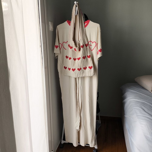 Karavan dress with belt and heart-patterned bag like new