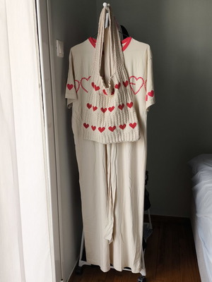 Karavan dress with belt and heart-patterned bag like new