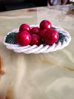 Ceramic bowl with cherries Bassano and wire stem Italy 1960 like new