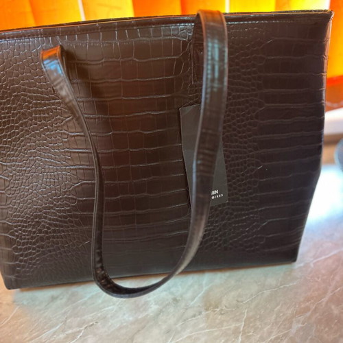 Large women's bag new, black, eco leather with croco texture