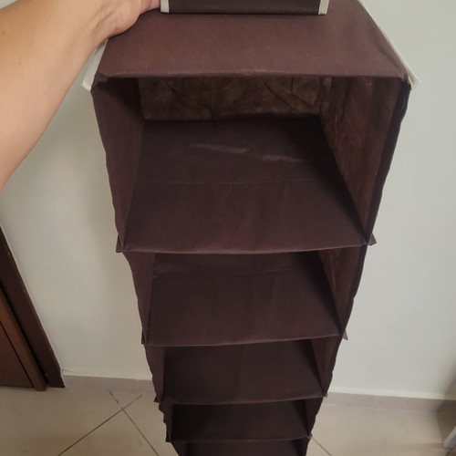 Brown hanging storage organizer with 5 shelves 28x28x90cm