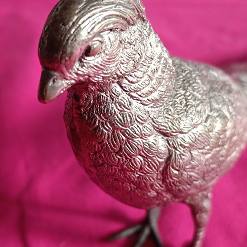 Vintage silver metal pheasant figurine like new