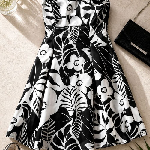 Strapless Dress black and white floral pattern made in Italy like new