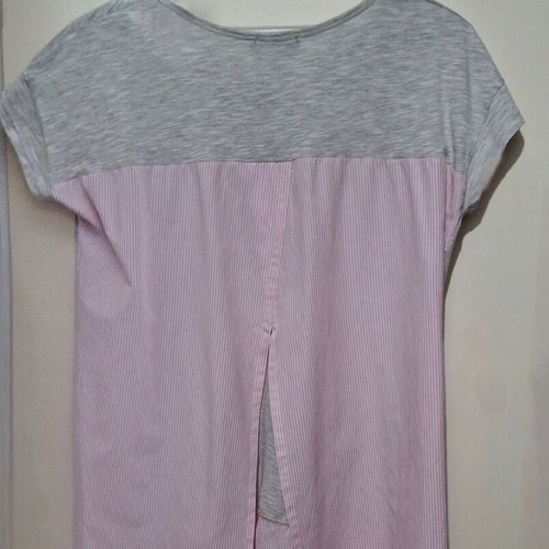 T-shirt with back opening new, cotton, gray and pink