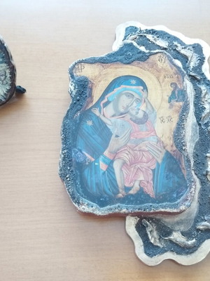 Panagia Kardiotissa religious icon set new, wood 30x20cm with bonus Panagia Gorgoepikoos