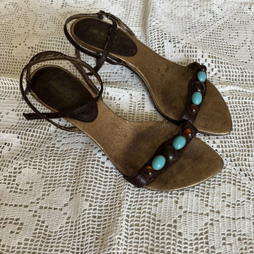 Exe kitten heels sandals used, size 38, brown with stones