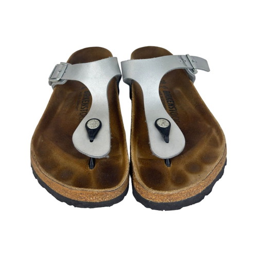 Birkenstock Gizeh Silver Birko-Flor Sandals size 39 used